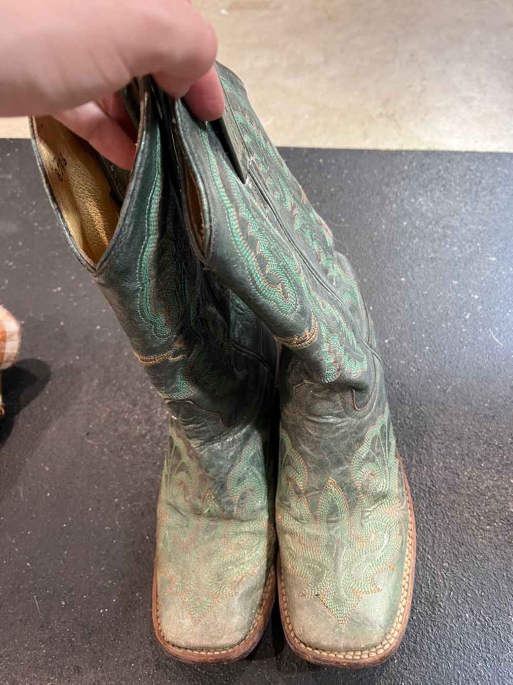 Lagrange Leather Western Boots with Teal Accents - Picture 3 of 4